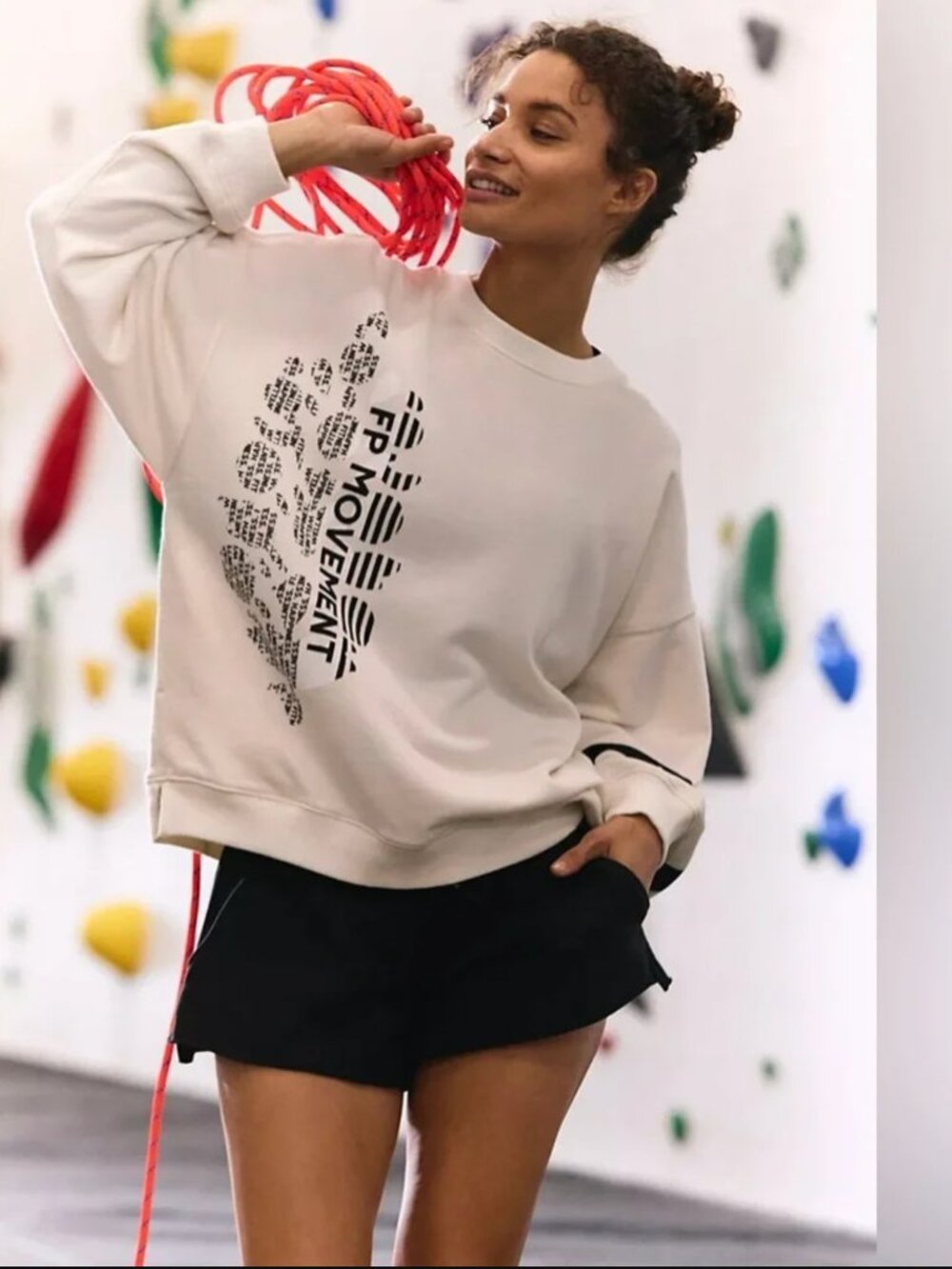 FP Movement Women Ivory/Black Combo All Star Buti Logo Sweatshirt Size S NWOT